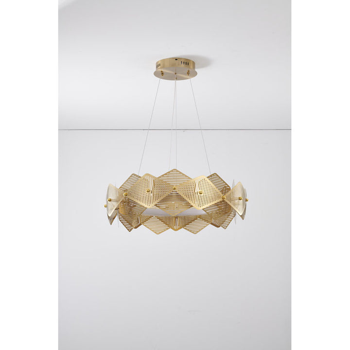 Brass Halo Ring Chandelier with Stainless Steel Cage Frame &amp; Acrylic Diffuser