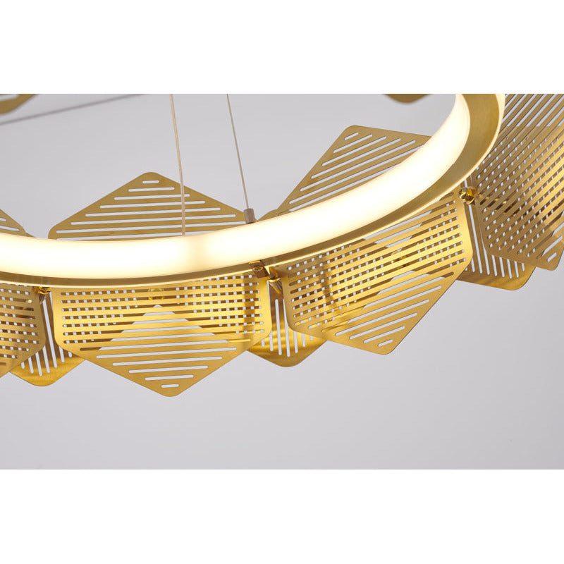 Brass Halo Ring Chandelier with Stainless Steel Cage Frame &amp; Acrylic Diffuser