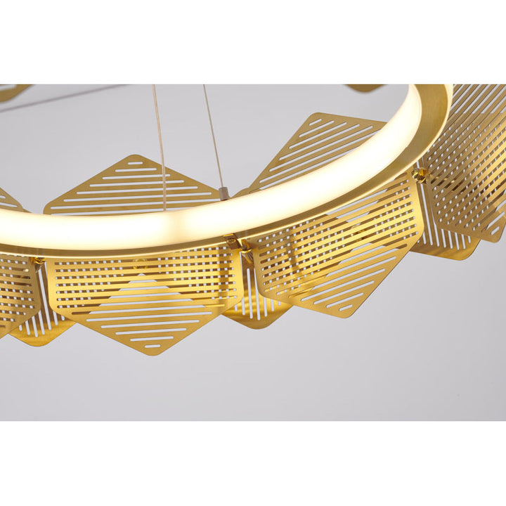 Brass Halo Ring Chandelier with Stainless Steel Cage Frame &amp; Acrylic Diffuser