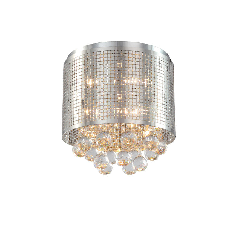 Chrome Drum Shade Flush Mount with Clear Crystal Hanging Drops by Bethel