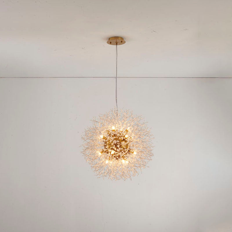 Clear Crystal Firework Chandelier with Hardware in Brass by Bethel