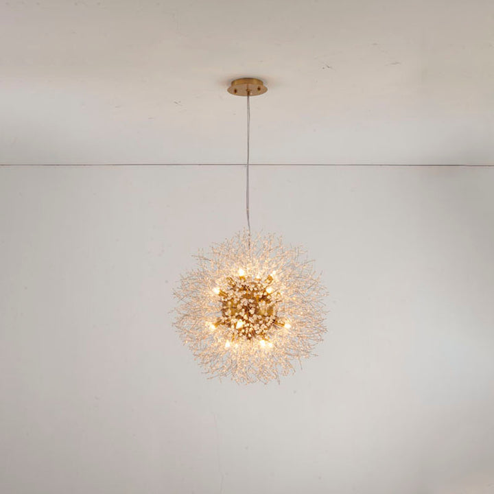 Clear Crystal Firework Chandelier with Hardware in Brass by Bethel