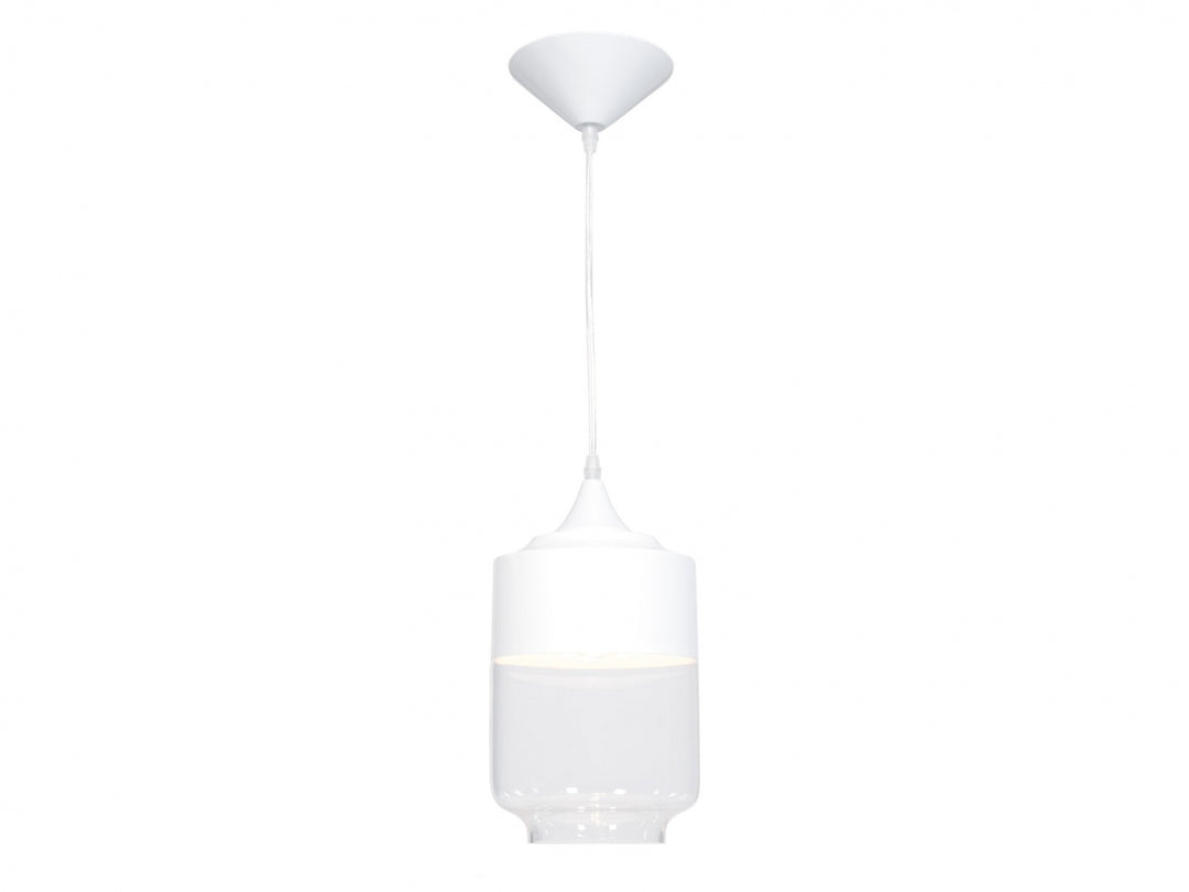 Robertson Cylinder Pendant in White/Clear Glass by Avenue Lighting