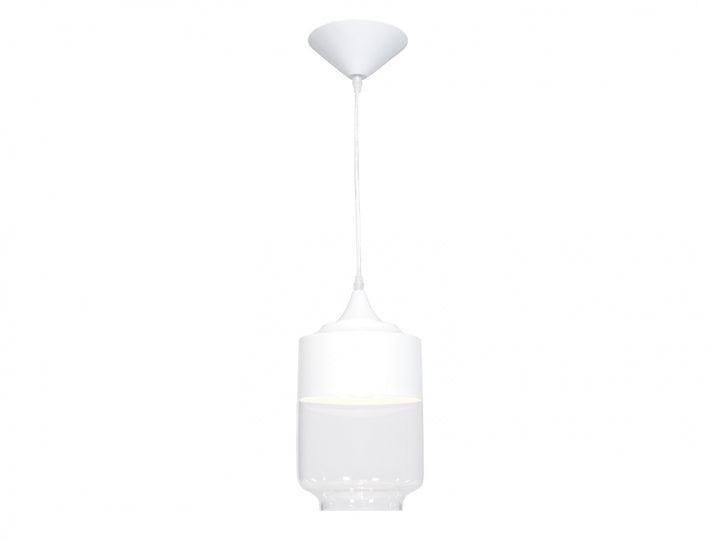Robertson Cylinder Pendant in White/Clear Glass by Avenue Lighting