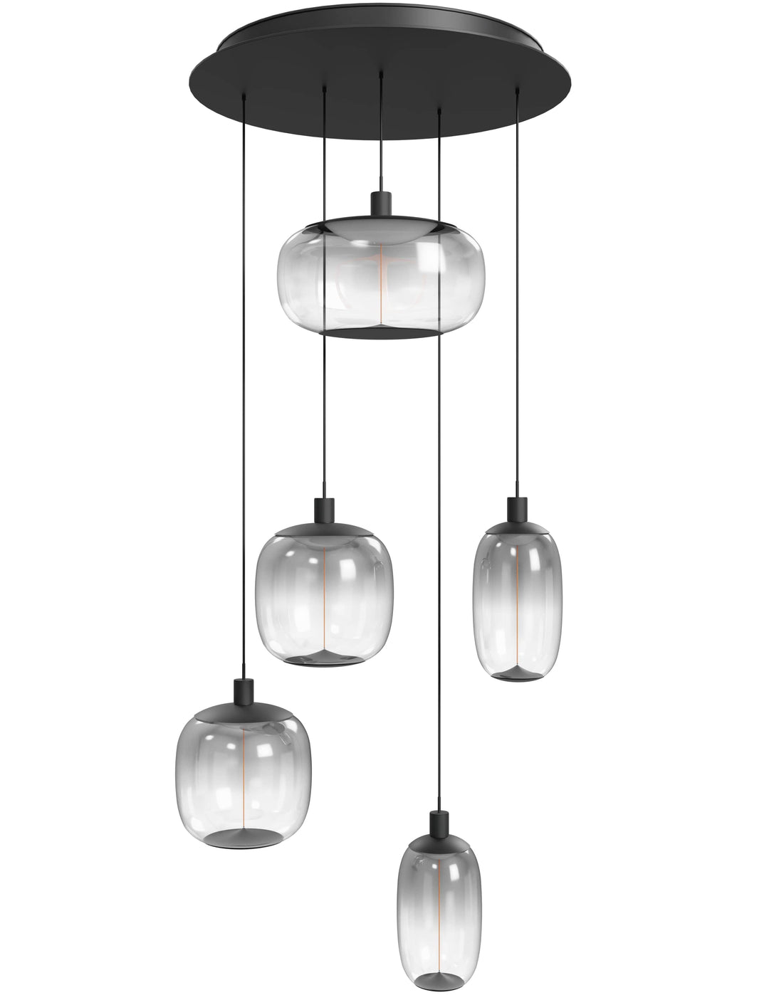 Monaco LED Chandelier in Black/Smoked Acrylic Globes by Avenue Lighting