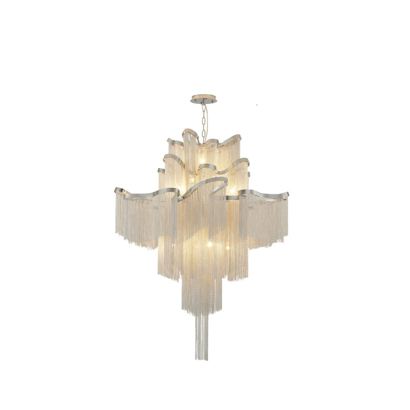 Chrome Metal Frame Chandelier with Silver Aluminium Hanging Chains by Bethel