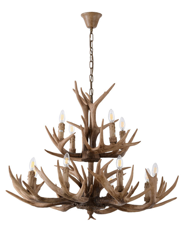 Three Tier Antler Polyresin Light Fixture with Candle Light in Brown by Bethel