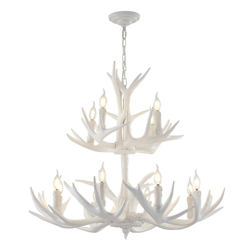 Three Tier Antler Polyresin Light Fixture with Candle Light in White by Bethel
