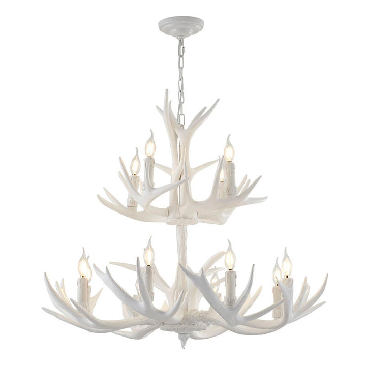 Three Tier Antler Polyresin Light Fixture with Candle Light in White by Bethel