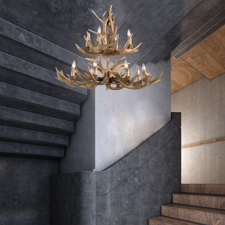 Three Tier Antler Polyresin Light Fixture with Candle Light by Bethel - view 4