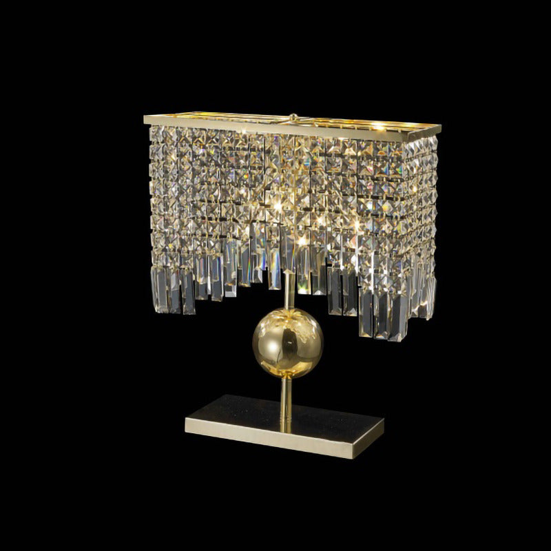 Brass Metal Frame Table Lamp with Clear Crystals Hanging Drops by Bethel
