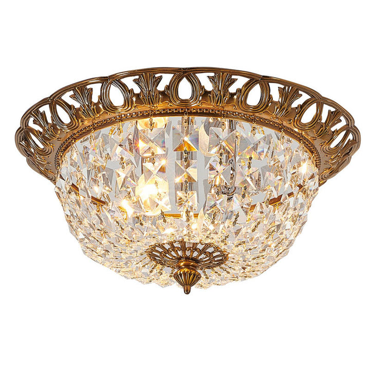 Frame Semi Flush Mount with Clear Hanging Crystals (JD03) in Antique Gold by Bethel