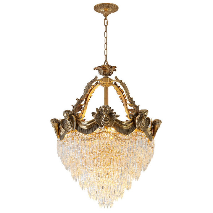 Solid Brass Angel Casted Chandelier with Clear Hanging Crystals by Bethel