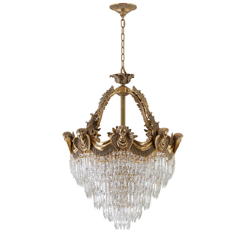 Solid Brass Angel Casted Chandelier with Clear Hanging Crystals by Bethel - view 2