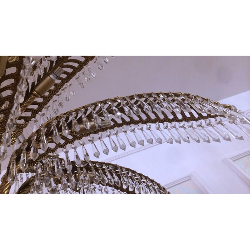 Three Tier Solid Copper Palm Tree Frame Chandelier with Clear Hanging Prism by Bethel - view 2