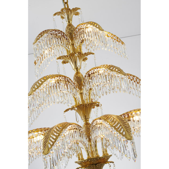 Three Tier Solid Copper Palm Tree Frame Chandelier with Clear Hanging Prism by Bethel - view 6