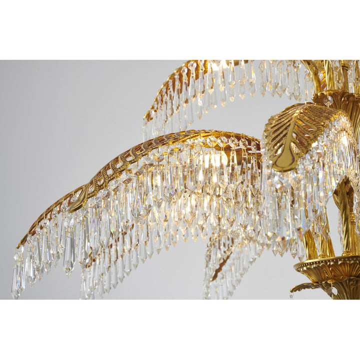 Three Tier Solid Copper Palm Tree Frame Chandelier with Clear Hanging Prism by Bethel - view 7