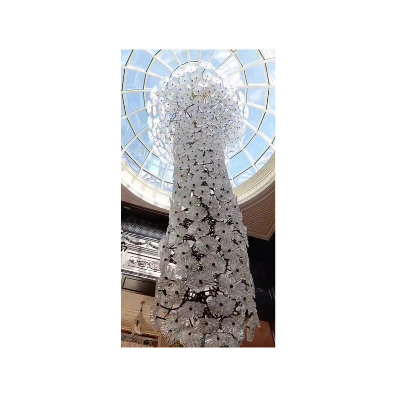 Branch Frame Chandelier with Hand Blown Glass Flowers in White by Bethel