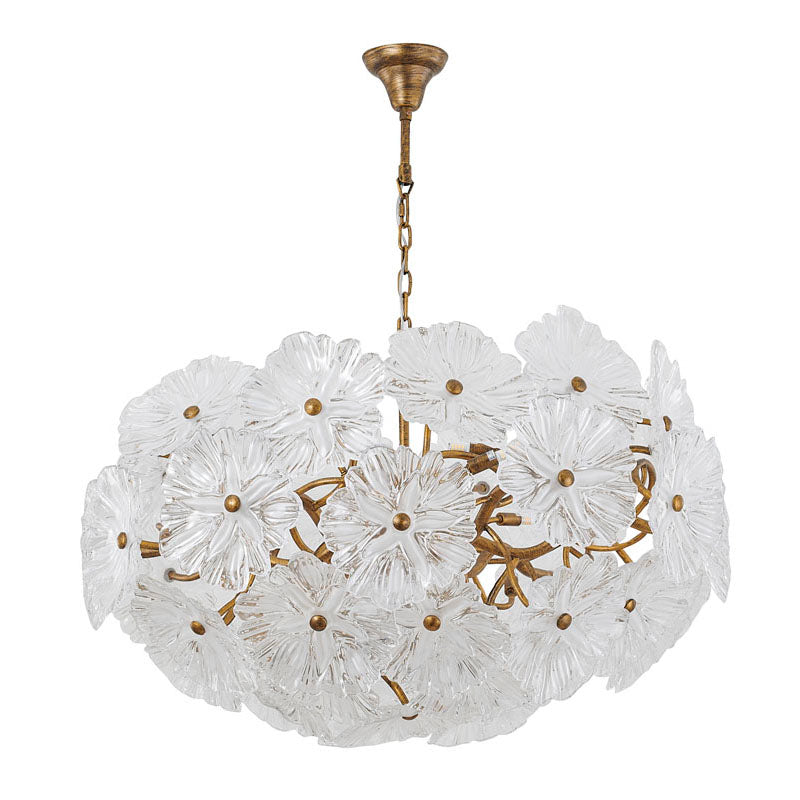 Antique Bronze Iron Frame Chandelier with Clear Handblown Glass Flowers by Bethel - view 2