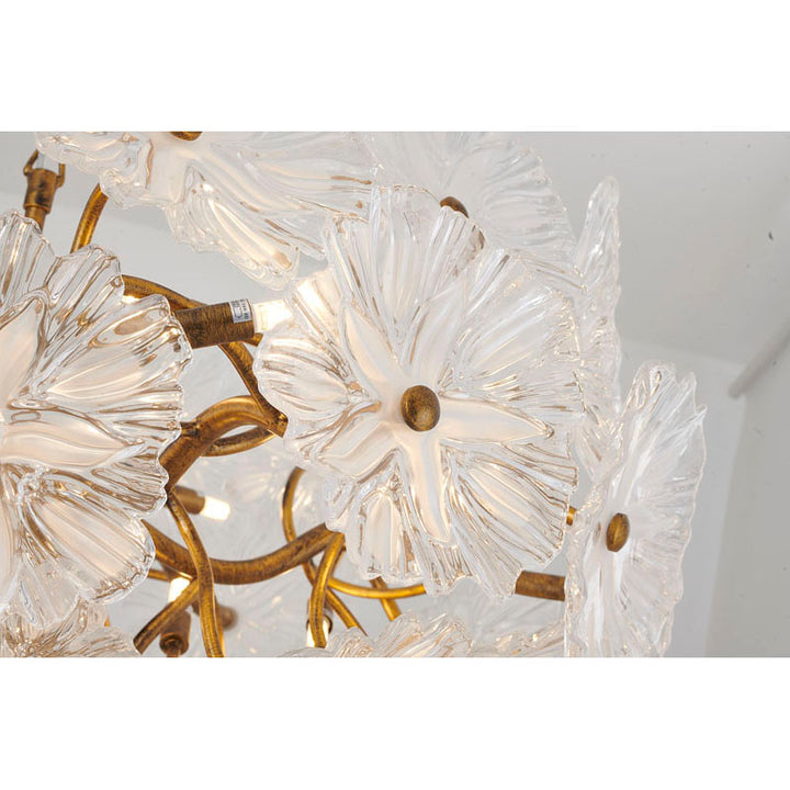 Antique Bronze Iron Frame Chandelier with Clear Handblown Glass Flowers by Bethel - view 4