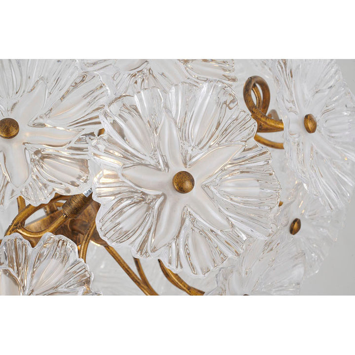 Antique Bronze Iron Frame Chandelier with Clear Handblown Glass Flowers by Bethel - view 5
