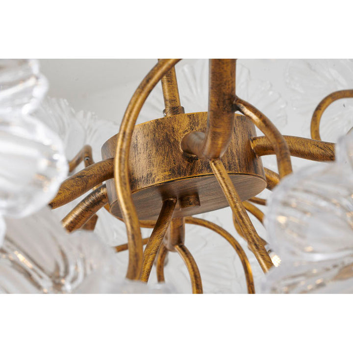 Antique Bronze Iron Frame Chandelier with Clear Handblown Glass Flowers by Bethel - view 6