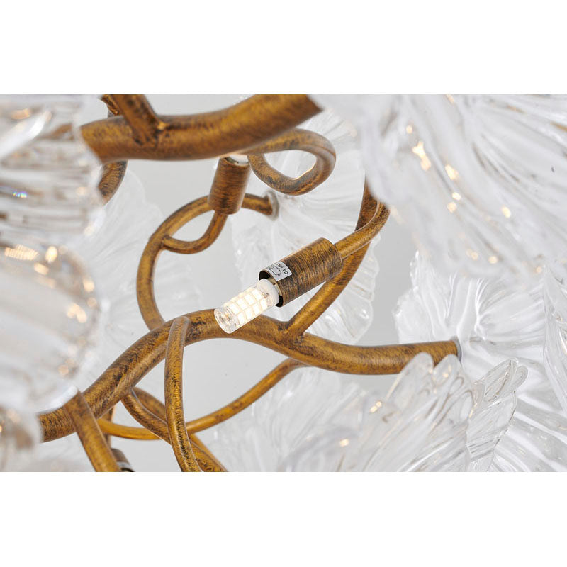 Antique Bronze Iron Frame Chandelier with Clear Handblown Glass Flowers by Bethel - view 7