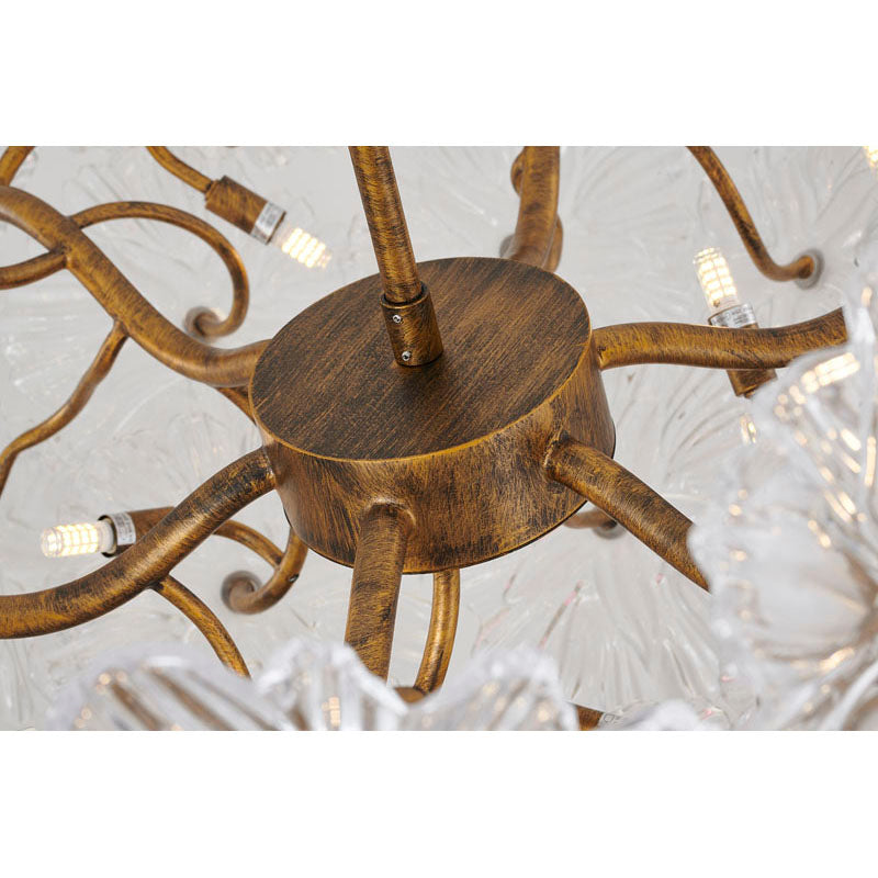 Antique Bronze Iron Frame Chandelier with Clear Handblown Glass Flowers by Bethel - view 8