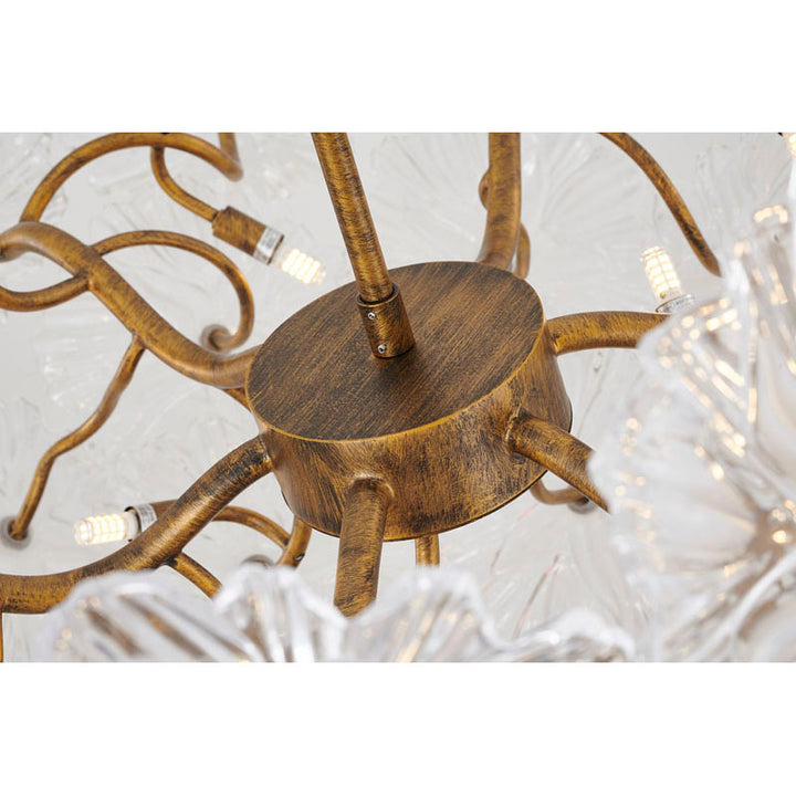 Antique Bronze Iron Frame Chandelier with Clear Handblown Glass Flowers by Bethel - view 9