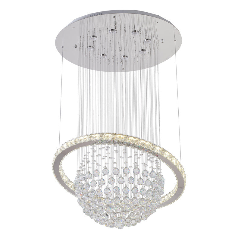 Crystal Ball Chandelier with LED Clear Crystal Ring &amp; a Chrome Frame