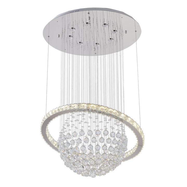 Crystal Ball Chandelier with LED Clear Crystal Ring &amp; a Chrome Frame