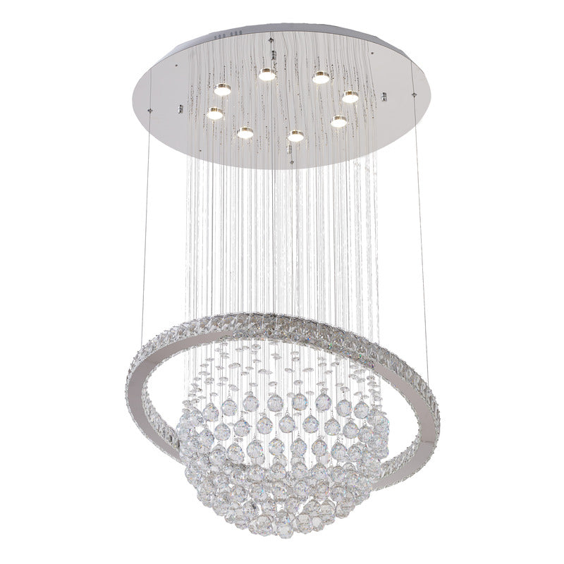 Crystal Ball Chandelier with LED Clear Crystal Ring & a Chrome Frame by Bethel - view 2