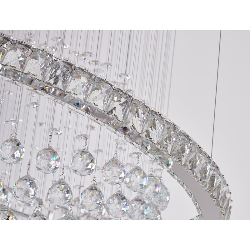Crystal Ball Chandelier with LED Clear Crystal Ring &amp; a Chrome Frame