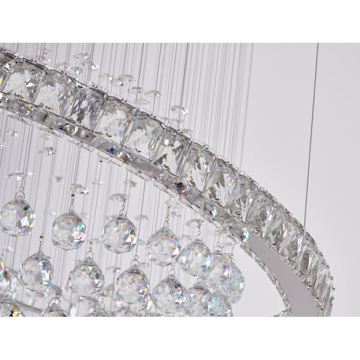 Crystal Ball Chandelier with LED Clear Crystal Ring &amp; a Chrome Frame