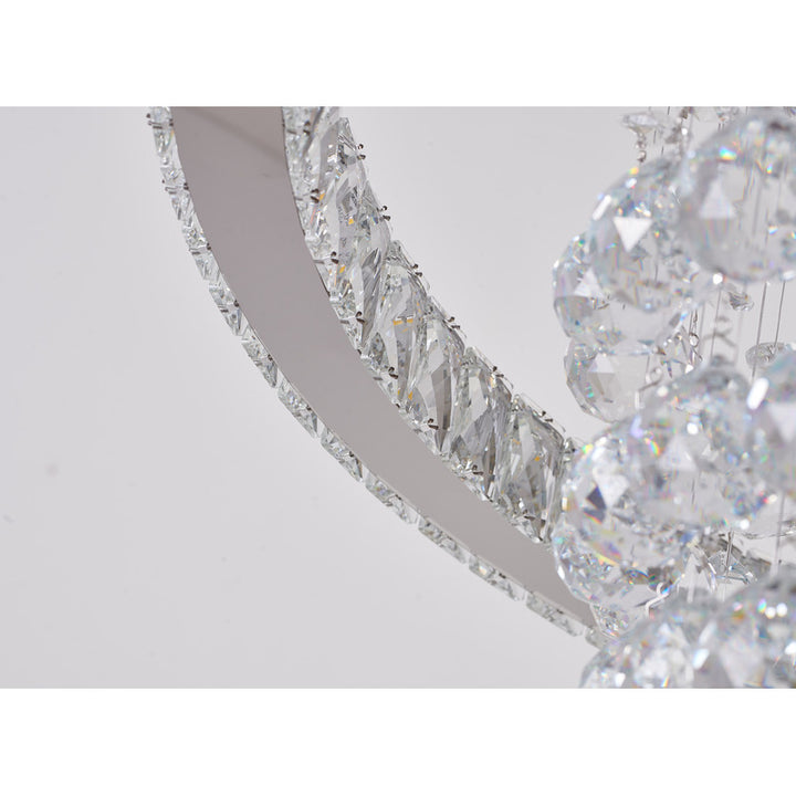 Crystal Ball Chandelier with LED Clear Crystal Ring &amp; a Chrome Frame