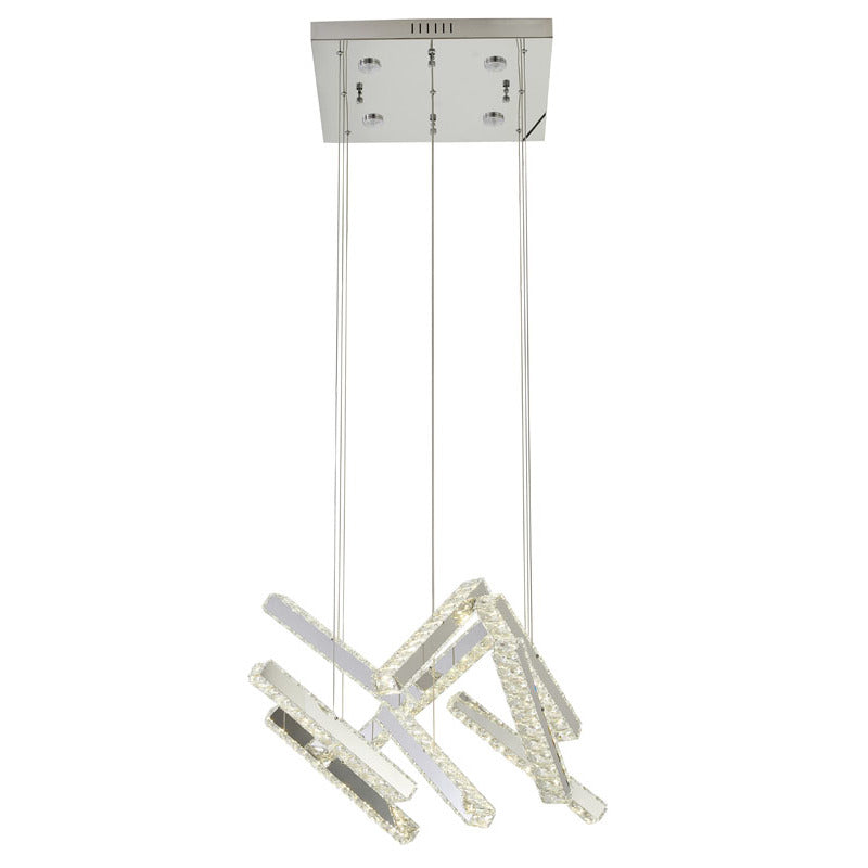 Chrome Flushed Frame LED Chandelier with Hanging Clear Crystal Pendants by Bethel