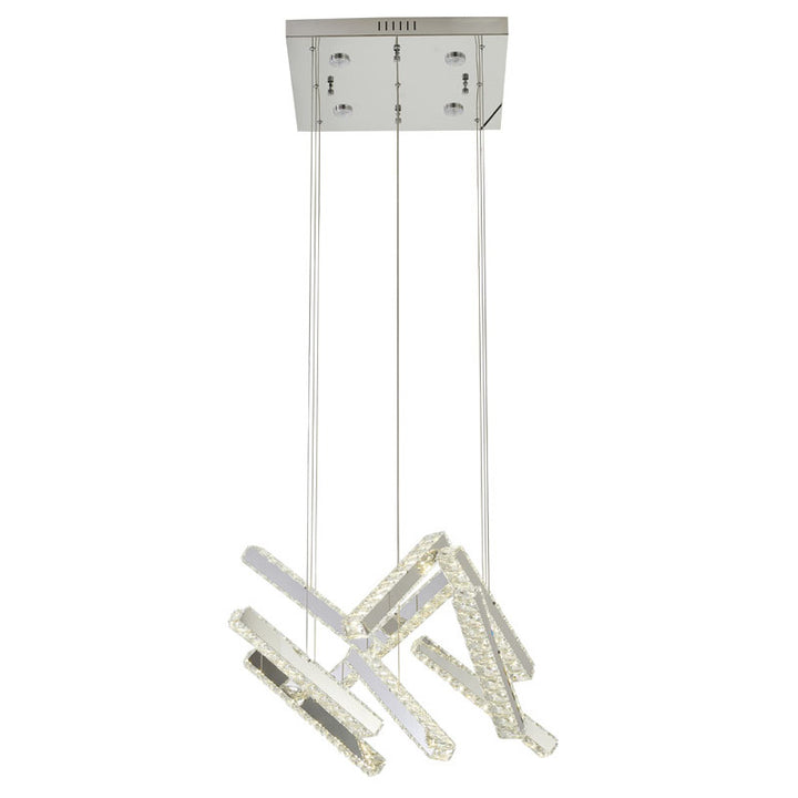 Chrome Flushed Frame LED Chandelier with Hanging Clear Crystal Pendants by Bethel