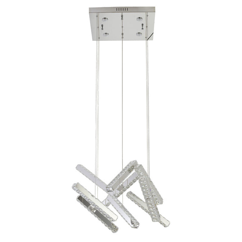 Chrome Flushed Frame LED Chandelier with Hanging Clear Crystal Pendants by Bethel - view 2