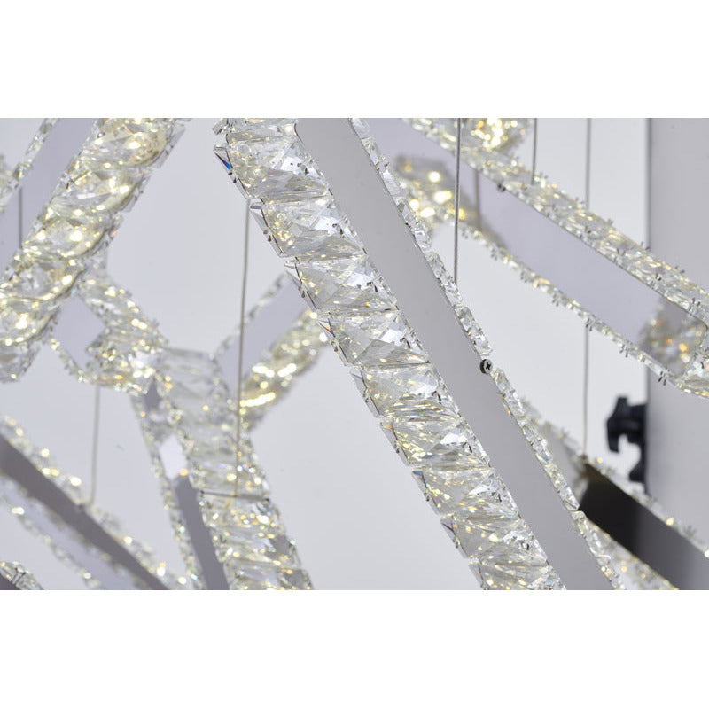 Chrome Flushed Frame LED Chandelier with Hanging Clear Crystal Pendants by Bethel - view 3