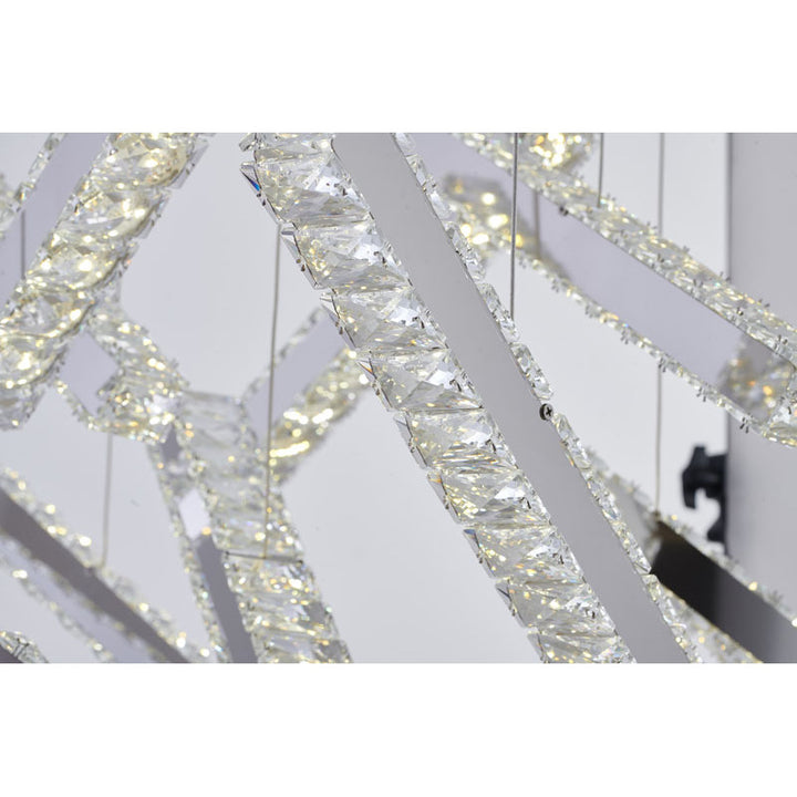 Chrome Flushed Frame LED Chandelier with Hanging Clear Crystal Pendants by Bethel - view 3