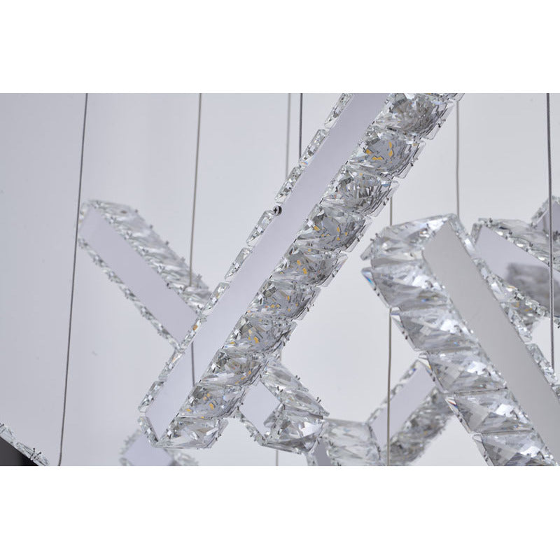 Chrome Flushed Frame LED Chandelier with Hanging Clear Crystal Pendants by Bethel - view 4