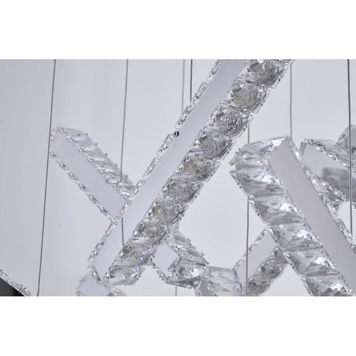 Chrome Flushed Frame LED Chandelier with Hanging Clear Crystal Pendants by Bethel - view 4