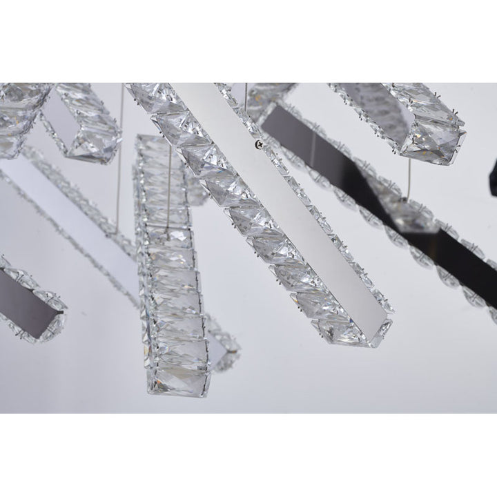 Chrome Flushed Frame LED Chandelier with Hanging Clear Crystal Pendants by Bethel - view 5
