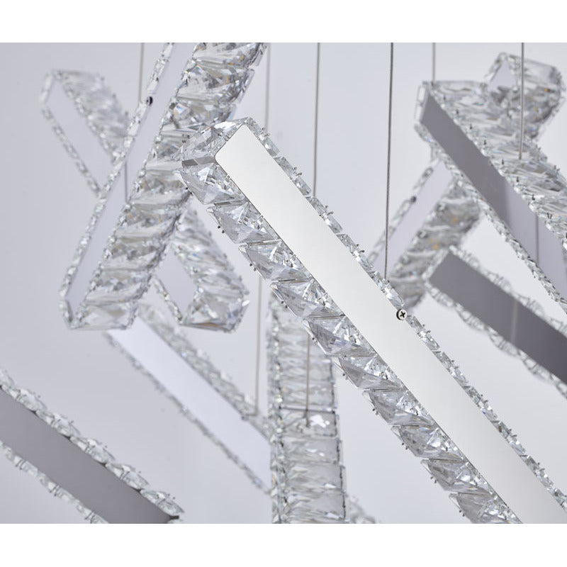 Chrome Flushed Frame LED Chandelier with Hanging Clear Crystal Pendants by Bethel - view 7