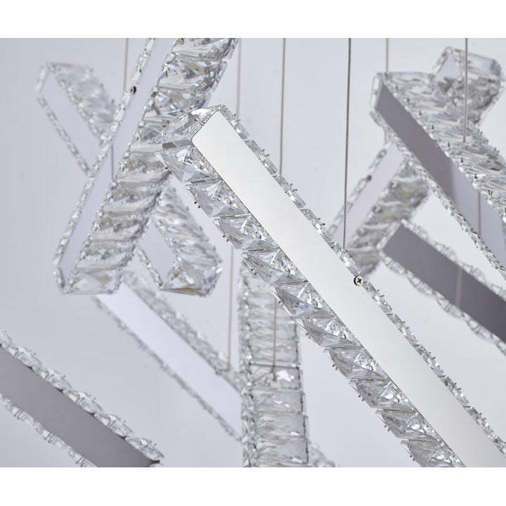 Chrome Flushed Frame LED Chandelier with Hanging Clear Crystal Pendants by Bethel - view 7