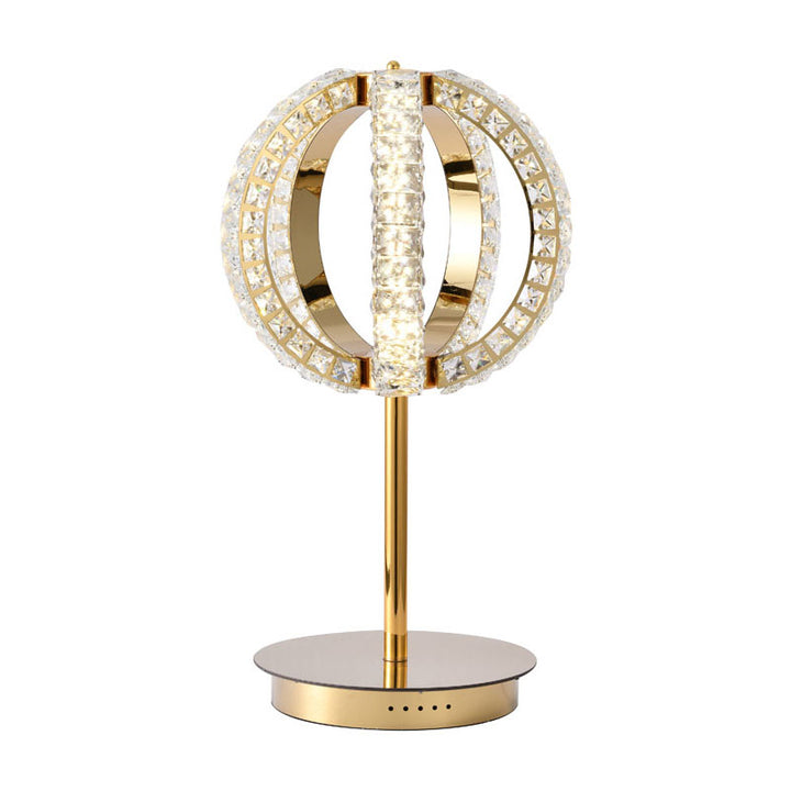 Orb Frame LED Table Lamp with Clear Crystals in Gold by Bethel
