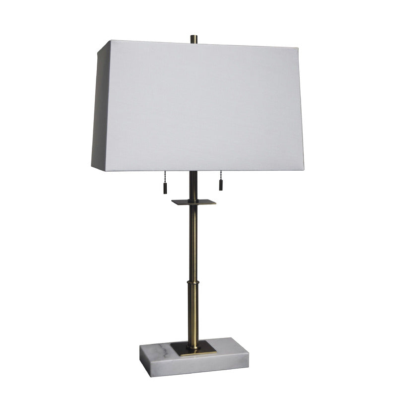 Antique Brass Metal Frame Table Lamp with White Marble Base &amp; White