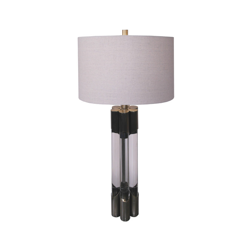 Frame Table Lamp with Clear Glass Base &amp; Beige Drum