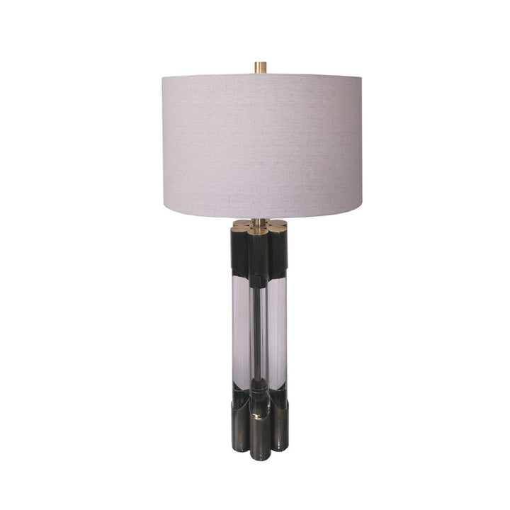 Frame Table Lamp with Clear Glass Base &amp; Beige Drum
