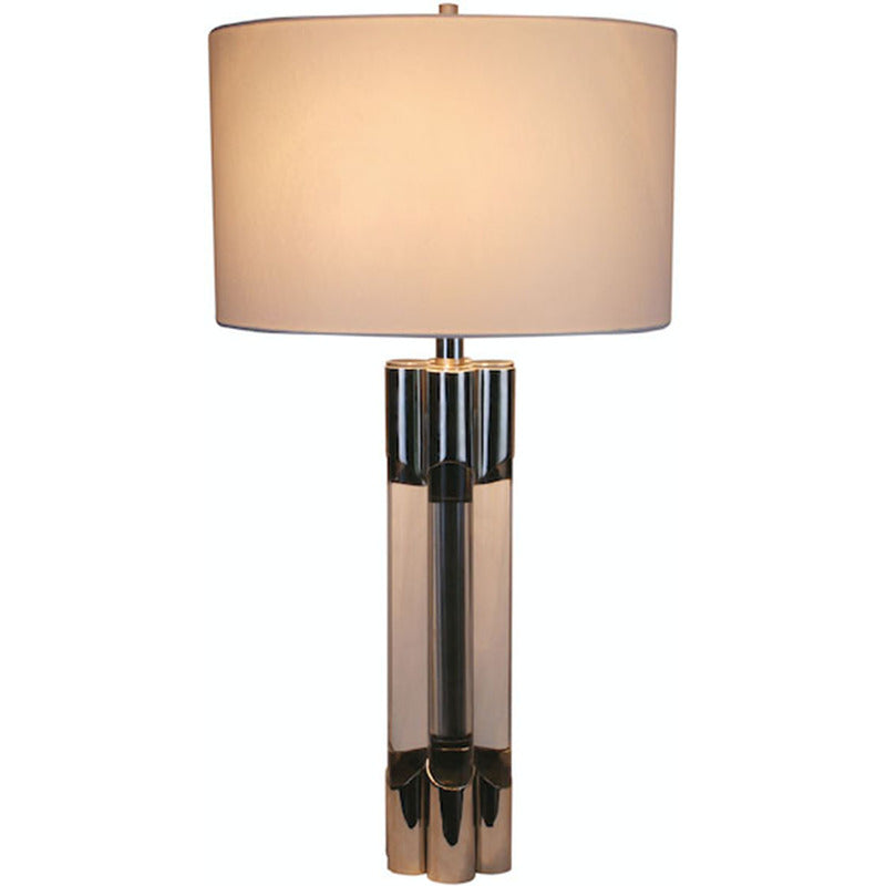 Frame Table Lamp with Clear Glass Base &amp; Beige Drum